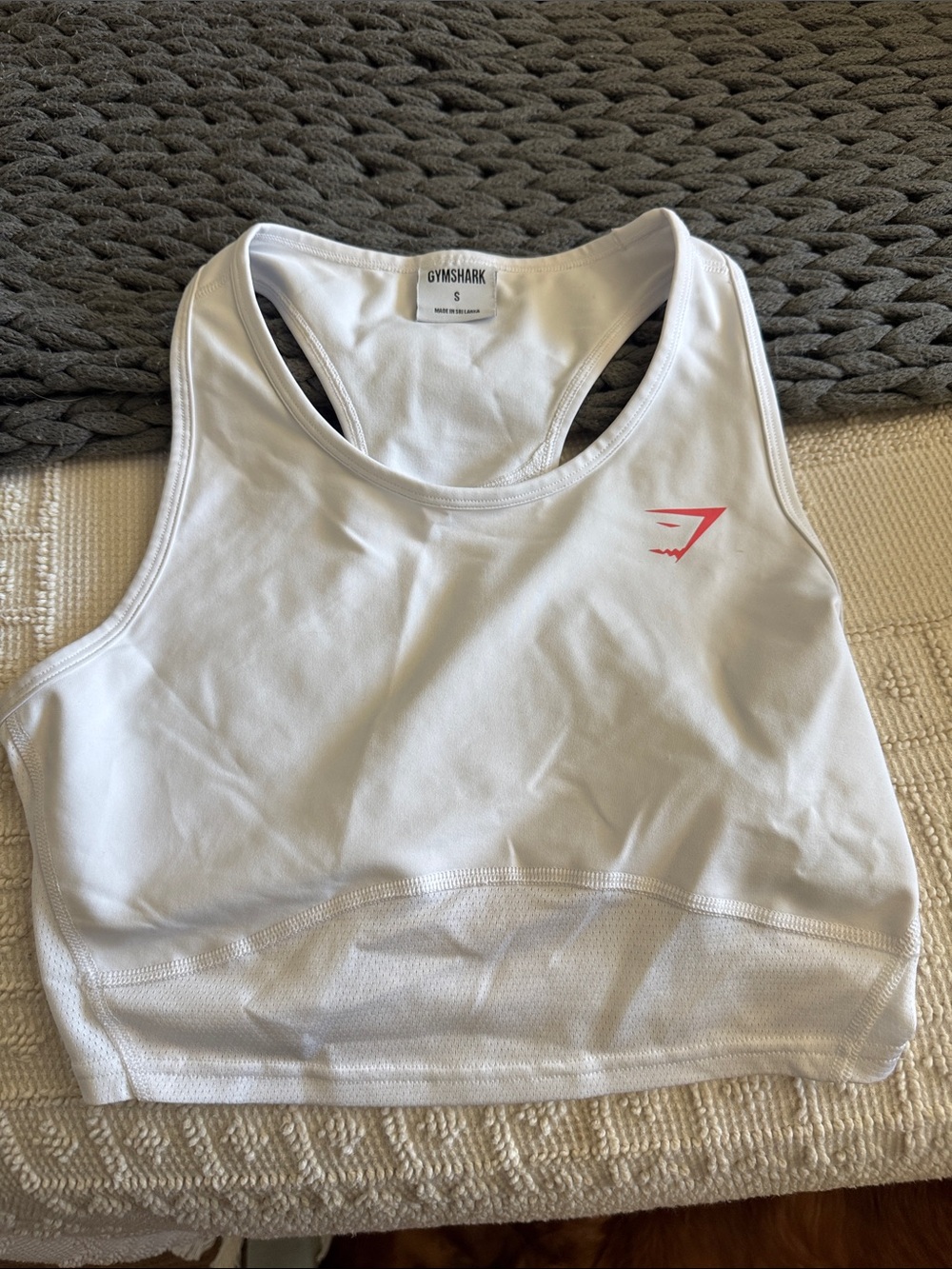 Gymshark White Racerback Crop Sports Bra with Pink Accent Logo